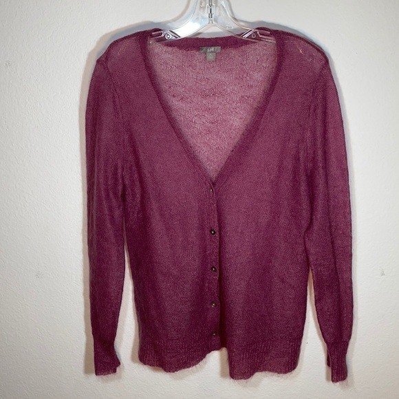 J. Jill Pink Raspberry V Neck Lightweight Cardigan Sweater Mohair Blend Size M P - Picture 1 of 9